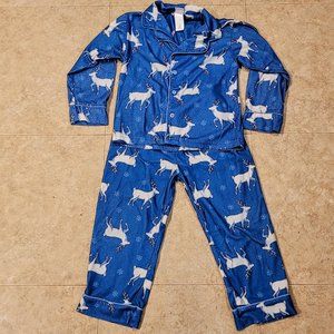 Blue Reindeer and Snowflake Flannel Pajamas